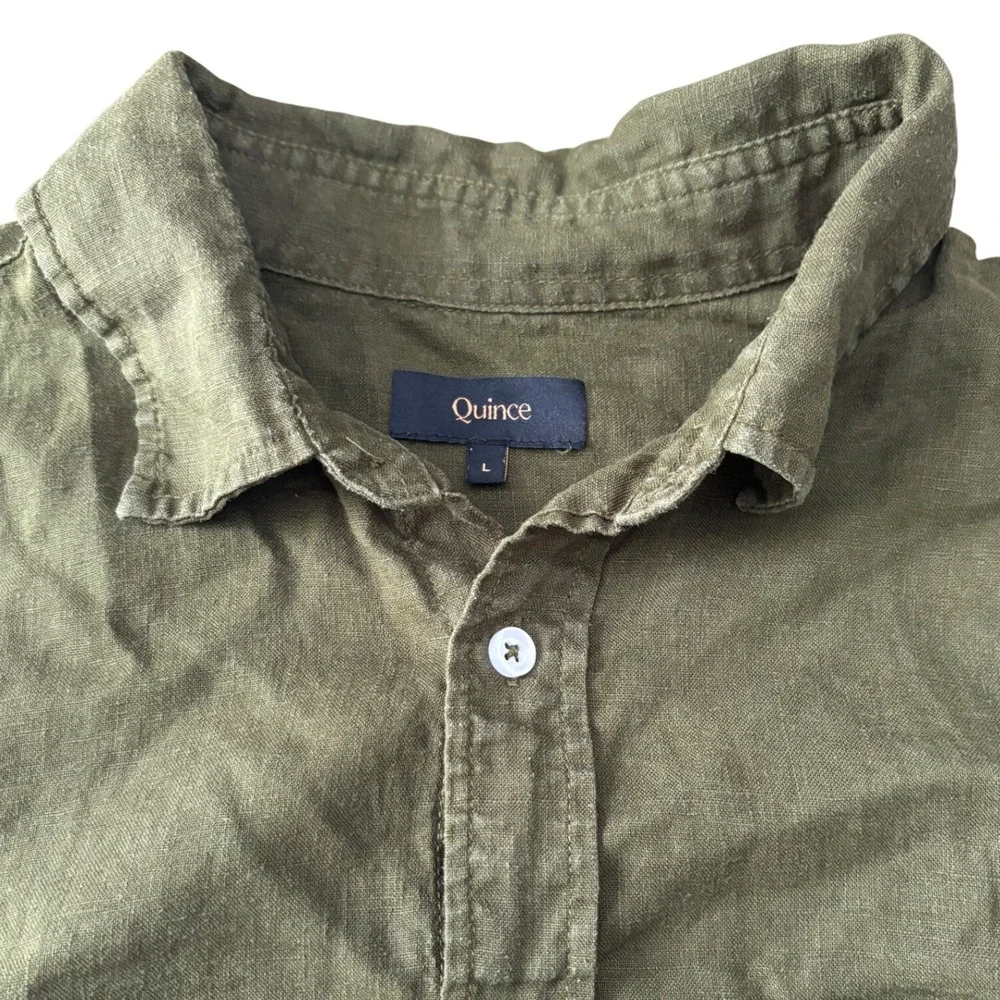 Quince Mens Olive Green 100% European Flax Linen Button Down Shirt Large CMA01